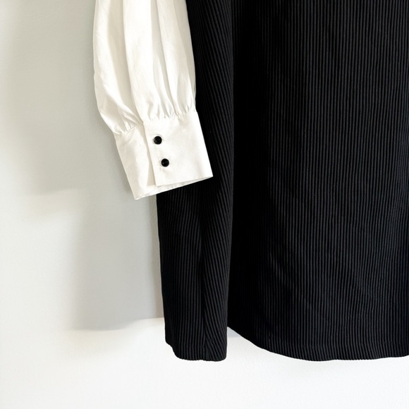 Zara Basic Collection Black Ribbed Dress Contrasting White Sleeves - Picture 7 of 8
